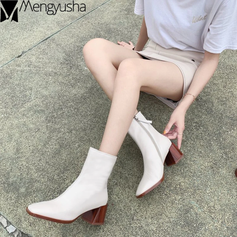 Женские ботинки Челси на деревянном каблуке Ботинки из мягкой кожи до середины