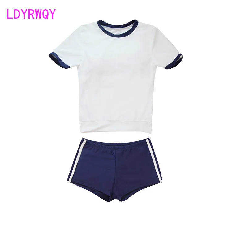 

LDYRWQY 2021 new Japanese and Korean short-sleeved high-waist conservative belly-covering bikini swimsuit two-piece suit