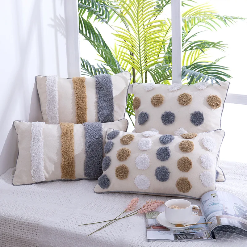 

30X50 Cotton Tufted Cushion Pillow Cover Decorative Linen Dot Embroidery Knitted Morocco Seat Cushion Case Sofa Car Home Decor