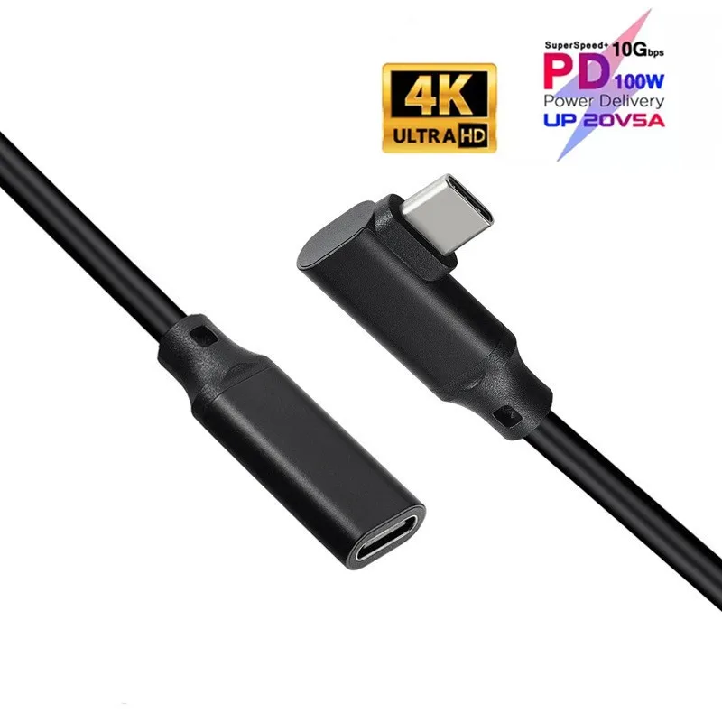 Elbow 100W PD 5A USB3.1 Type-C Extension Cable 4K 60Hz USB-C Gen 2 10Gbps Extender 0.5m 0.1m 2m 3m 5m