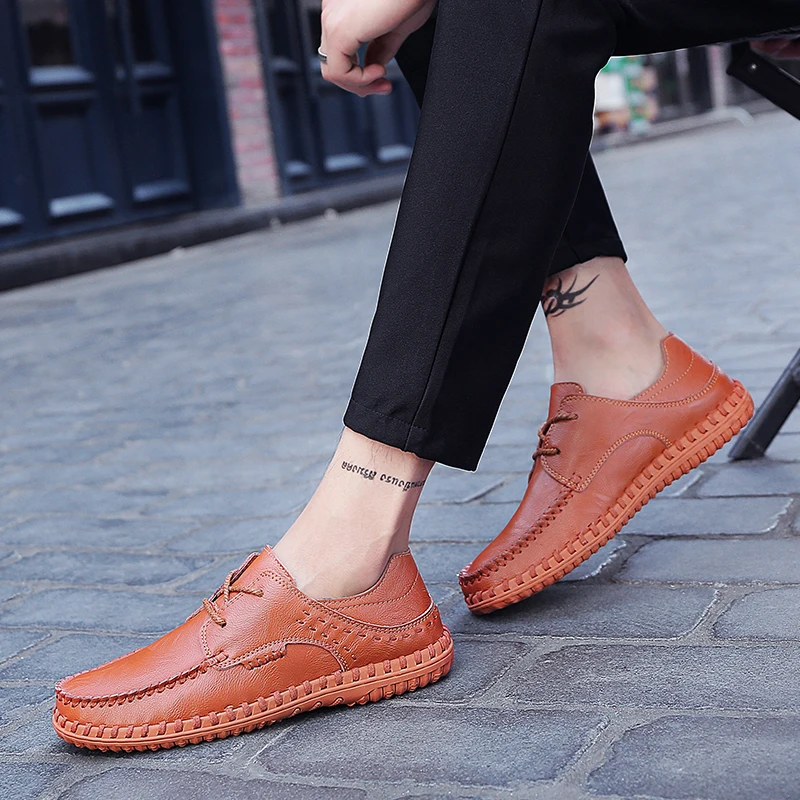 

Extra Large Size Men Casual Shoes Handmade Leather Shoes Lace-up Flat Shoes Comfortable Travel Shoes Walking Shoe Platform Shoes