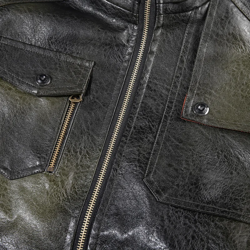 

2020 Autumn Motorcycle Leather Jacket Men Stand Collar Solid Color Fashion Mens Leather Jacket Casual Zipper Leather Jacket Men