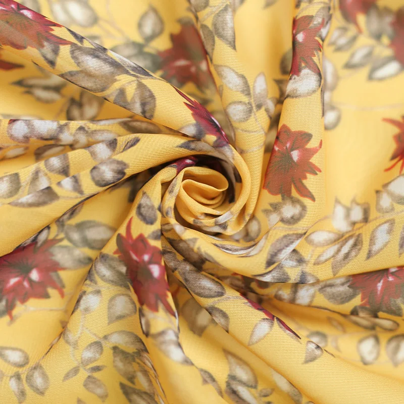 Платье летнее желтое шифоновое ТРАПЕЦИЕВИДНОЕ с V-образным вырезом и цветочным