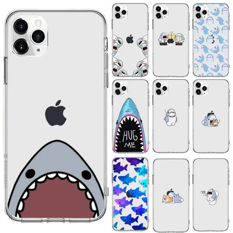 

cute shark Phone Case For iphone 13 12 11 8 7 plus mini x xs xr pro max Transparent soft