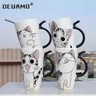 Кофейная кружка с крышкой и милым котом, 600 мл