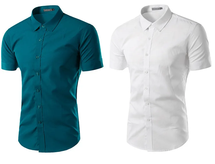 Мужская рубашка с коротким рукавом, приталенная, Camisa Social Masculina Chemise Homme, новинка, летняя мужская однотонная деловая рубашка 6537