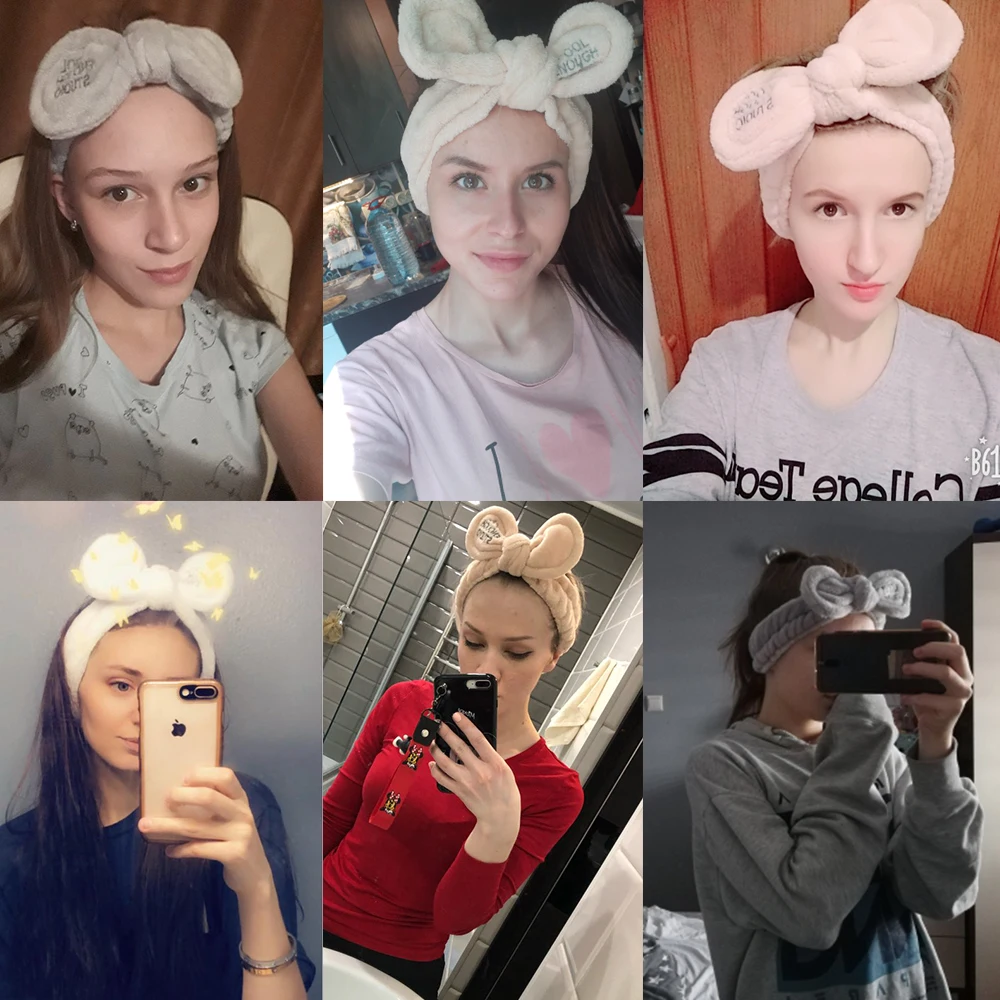 Милый коралловый флис с заячьими ушками мягкой повязки для волос женщин ободки