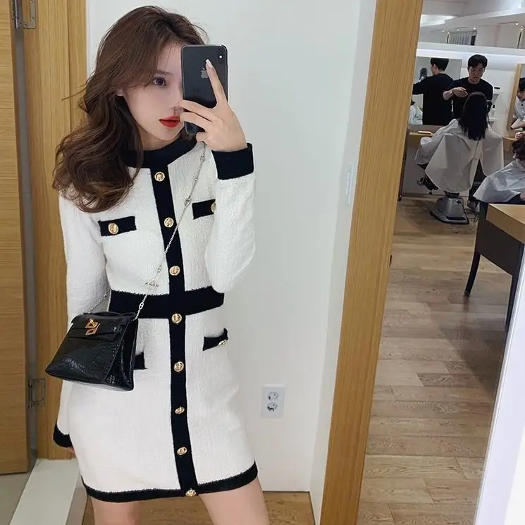 Винтажное сексуальное платье-свитер для женщин Элегантное трикотажное