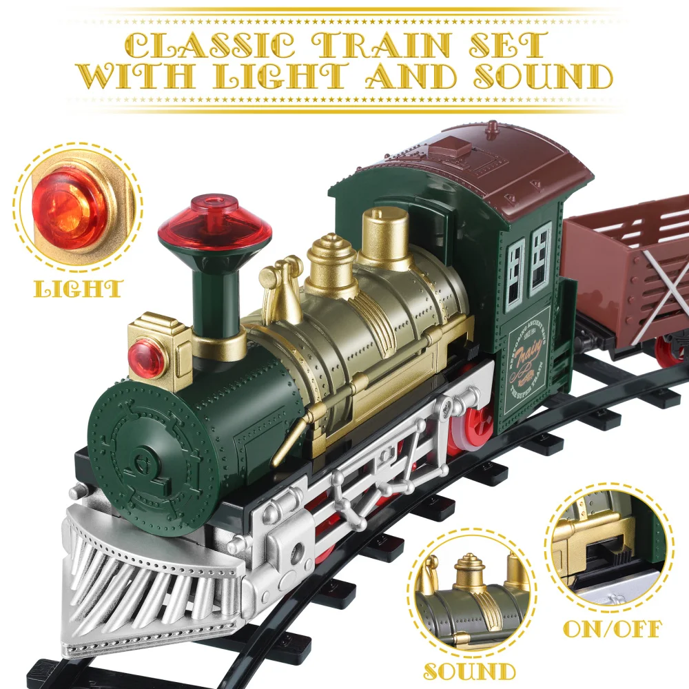 

iBaseToy Animal Theme Model Train Set Vintage Steam Train with Headlight and Kids Christmas Festival Birthday Gift