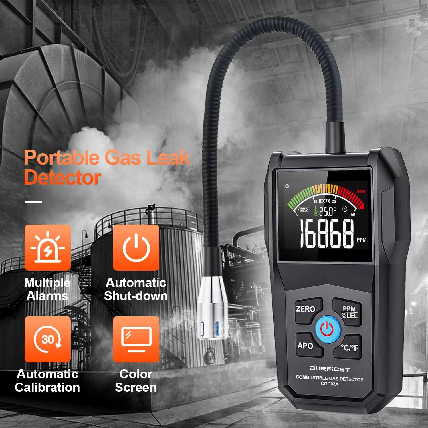 

MESTEK CGD-02A Digital Gas Detector Automotive Combustible Gas Leak Sensor Non-contact Air Quality Monitor Analyzer Tester