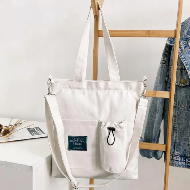 

White Back and Yellow Sholuder Shopping BagPatchwork Canvas Cloth Crossbody Bag Zipper Eco Reusable Street Tote Bag