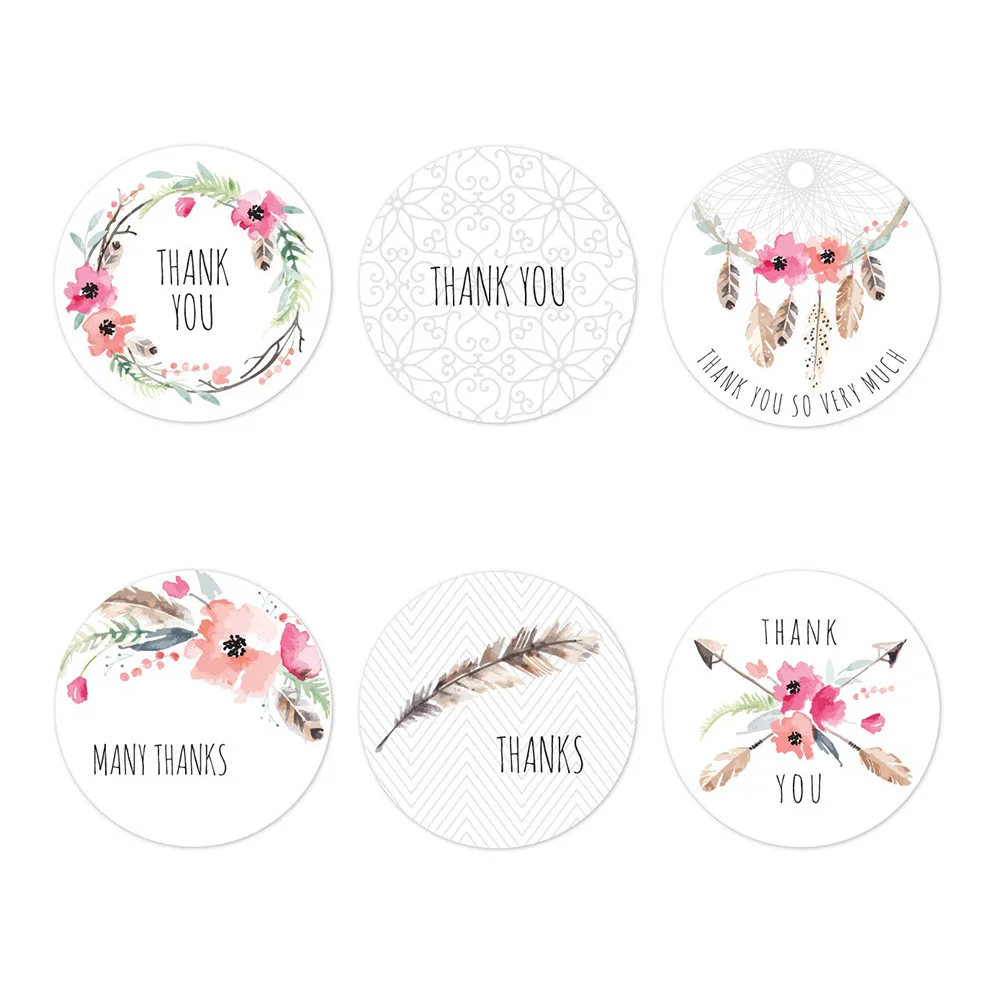 

1inches Boho Chic Thank You Stickers / 6 Different Design Thank You Designs/ 500 Thank You Stickers Per Roll