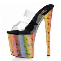 20cm party wave point sexy fetish pole dance shoes nightclub party high models platform slippers women stripper heels open toe