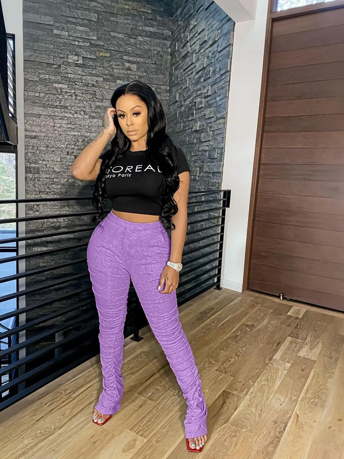 

Casual Women's Trousers Solid Color Temperament In The Waist Lift Hip Elastic Fold Pants Home Commuting Fashion Trousers