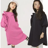 back to school clothing autumn teens kids dress for girls lantern sleeve dress girl children purple black sweatshirts dress