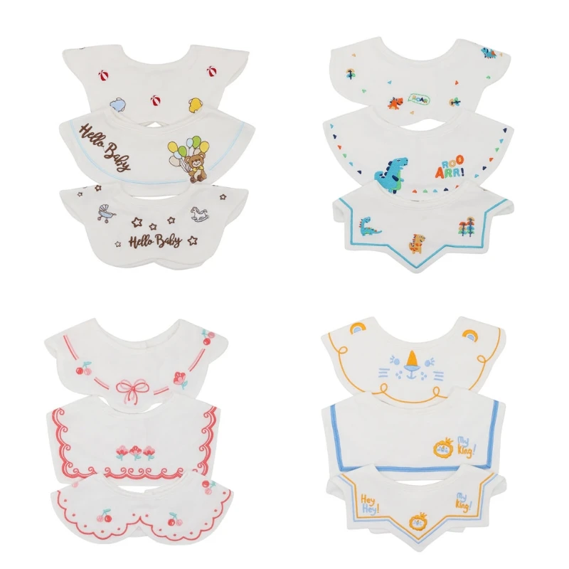 

Dropshipping 3 Pcs 360 ​​° Rotate Baby Feeding Drool Bibs Embroidery Saliva Towel Burp Cloth