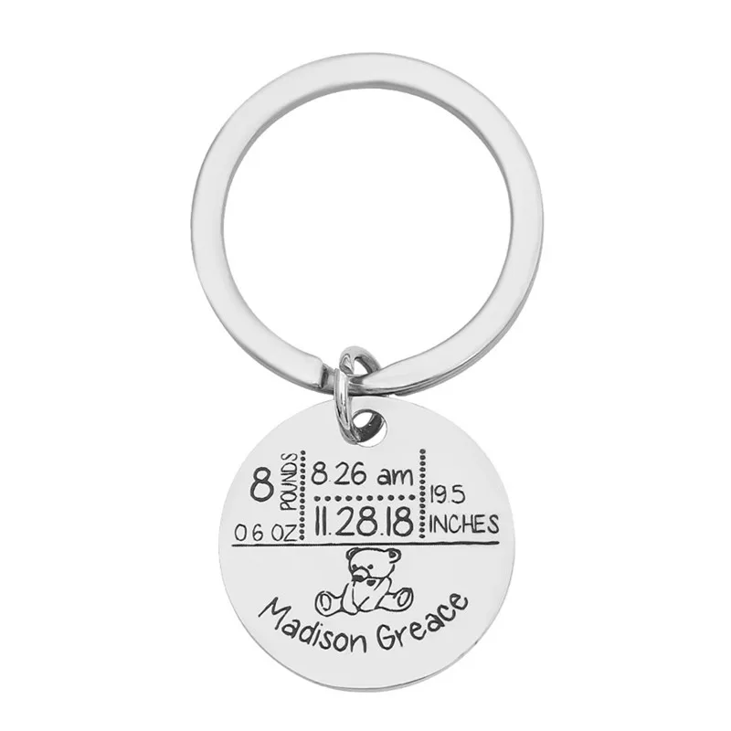 bear silver color Круглый детский брелок с именами, датой рождения, весом и ростом для новорожденных в честь Llavero Personalizado, брелок для ключей - Цвет: bear silver color