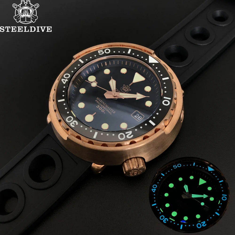 

STEELDIVE Bronze 300m Dive Watch Sapphire Crystal Ceramic bezel NH35 C3 Luminous Automatic Watches Bronze Tuna Mechanical Watch