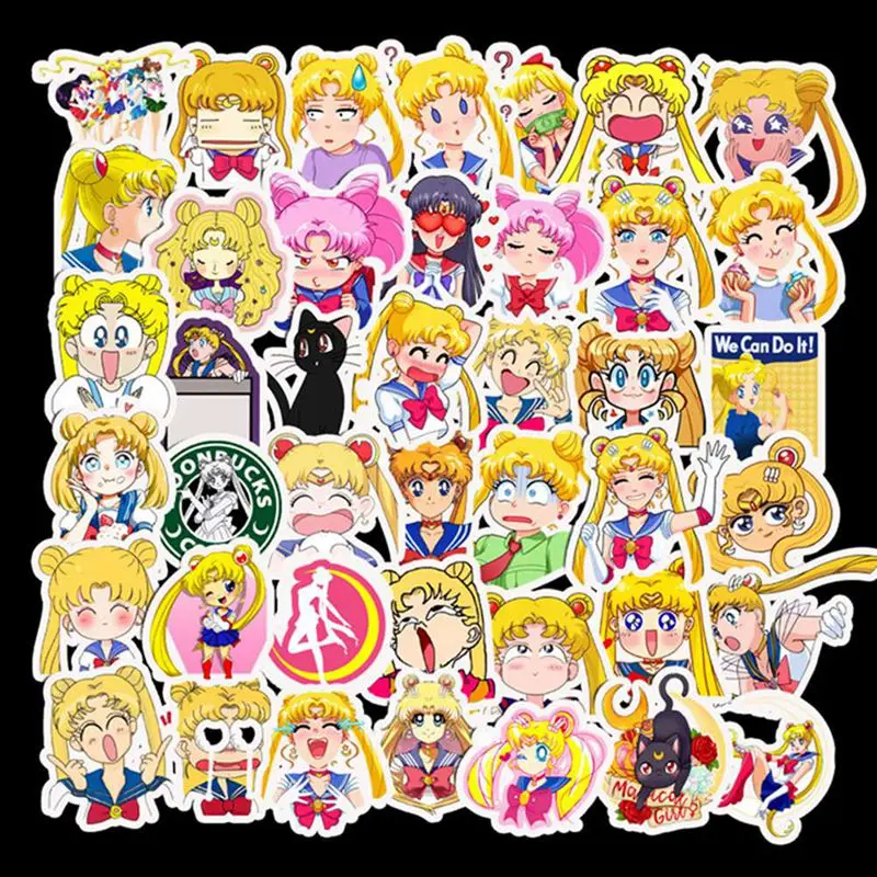 50 шт./упак. Kawaii Сейлор Мун мультфильм стикеры на клейкой основе для художественного оформления ногтей, ручная работа дневник канцелярские наклейки Детский подарок