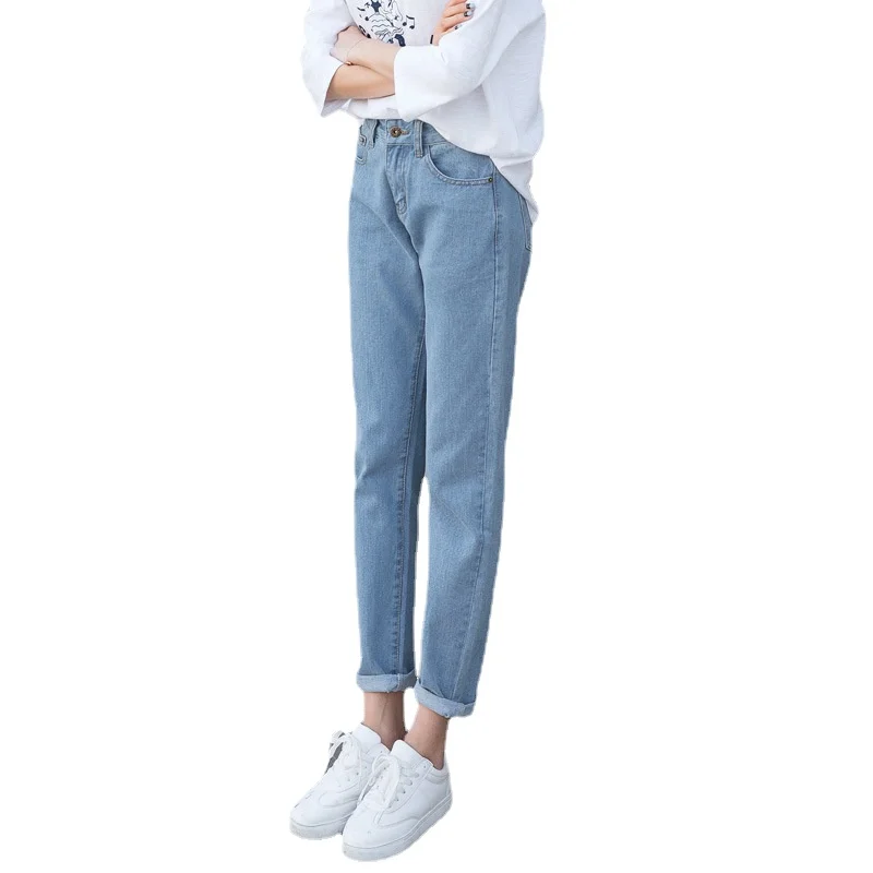 

2021 Spring-Autumn clothes light-colored loose jeans women new casual students are thin and versatile straight pants pure cotton