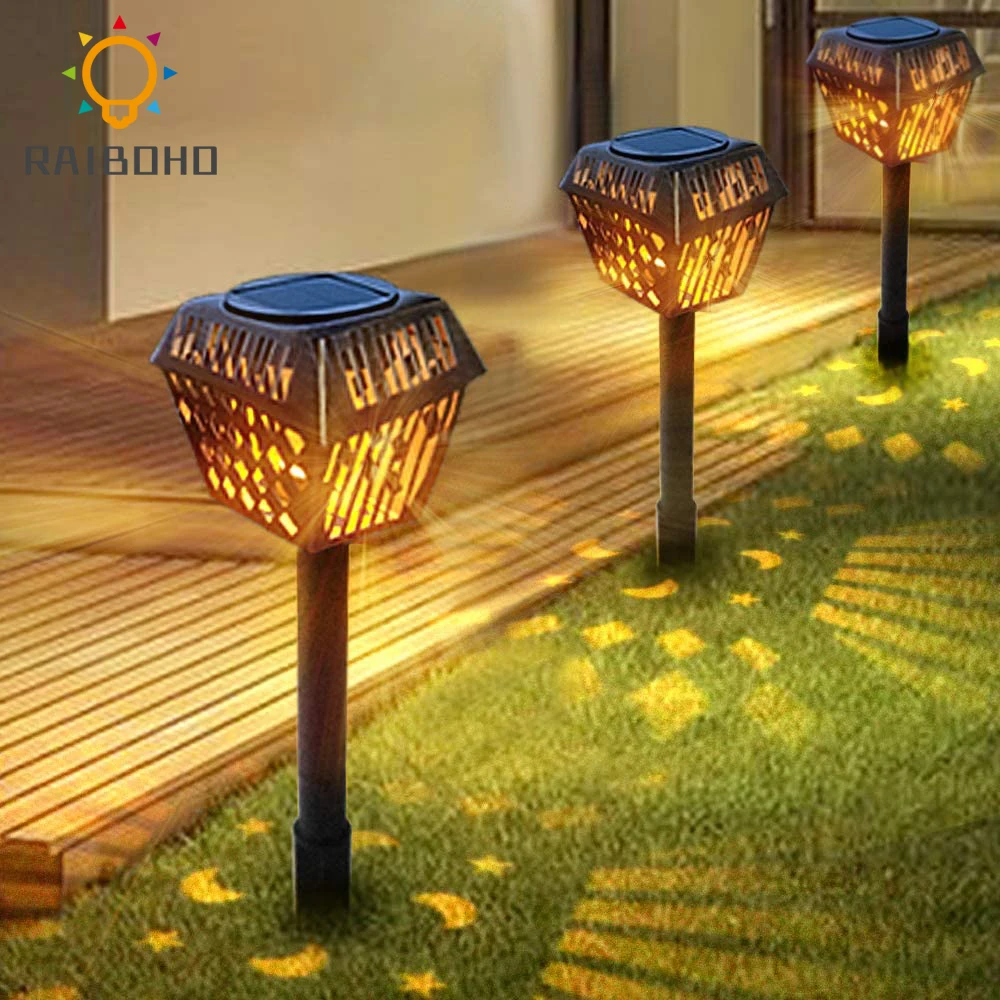 6Pack Garden Lights Solar Powered LED Lights Waterproof Landscape Lighting Durable Iron Diamond Model for Patio Pathway Yard