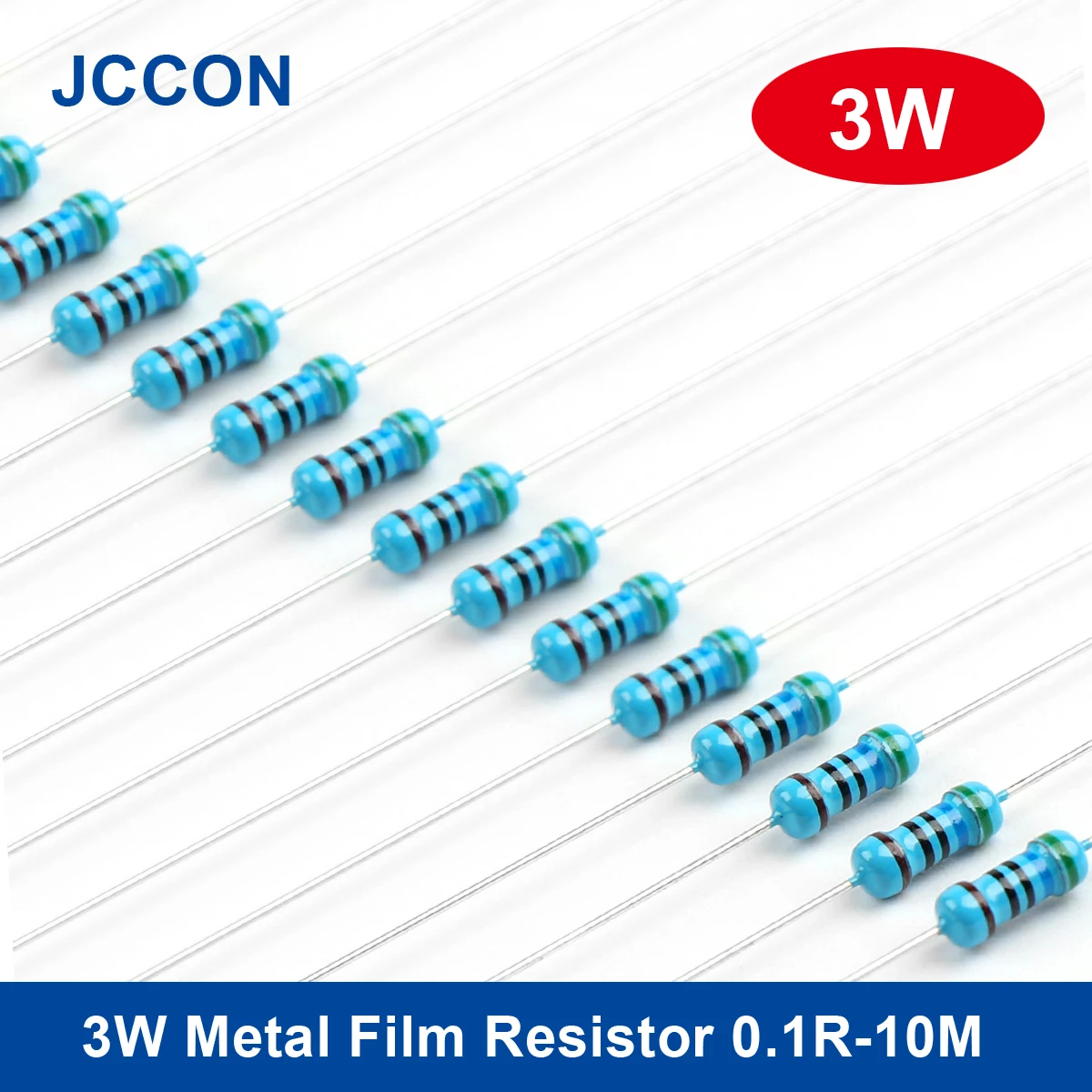 

10Pcs 3W Metal Film Resistor 5 Color Ring 1% 0.1R - 1M 1R 22R 47R 100R 220R 470R 1K 10K 22K 100K 220K 10 22 47 100 220 470 ohm