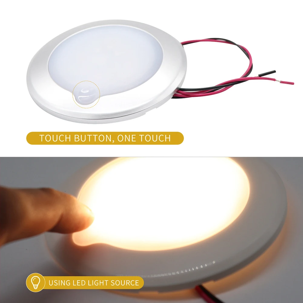 

RV Roof Ceiling Cabin Light IP67 Waterproof 5-Level Brightness Touch Dimmable Camper Caravan Marine Interior Lamp SMD LED x 4