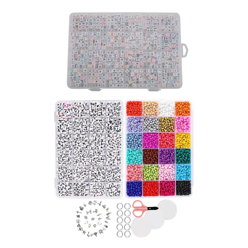 

1200Pcs Acrylic Mixed Letter and Number Beads & 1 Set Jewelry Making Kit Beads for Bracelets - Bead Craft Kit Set