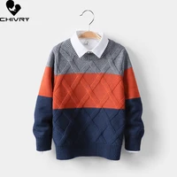 new kids fashion pullover knitted sweater autumn winter boys patchwork o neck jumper sweaters tops children clothing for 3 8t