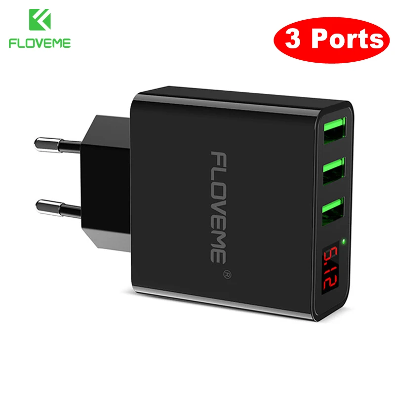 FLOVEME светодиодный цифровой 3 порта USB зарядное устройство Универсальное для