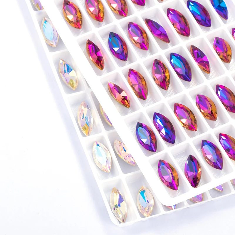 Хрустальные камни лошадь глаз Navette в форме К9 стекло клей на Стразы Аппликации для