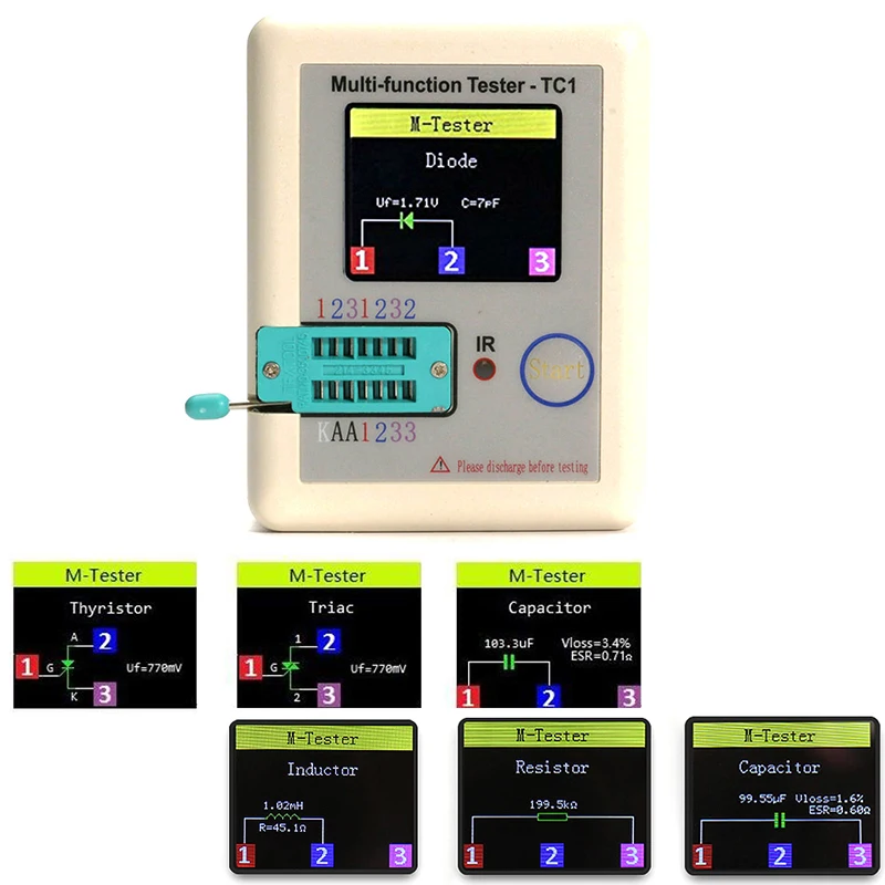 Probador de Transistor de LCR-TC1, multímetro de capacitancia de diodo, triodo, MOS/PNP/NPN, LCR, ESR, TFT, pantalla LCD