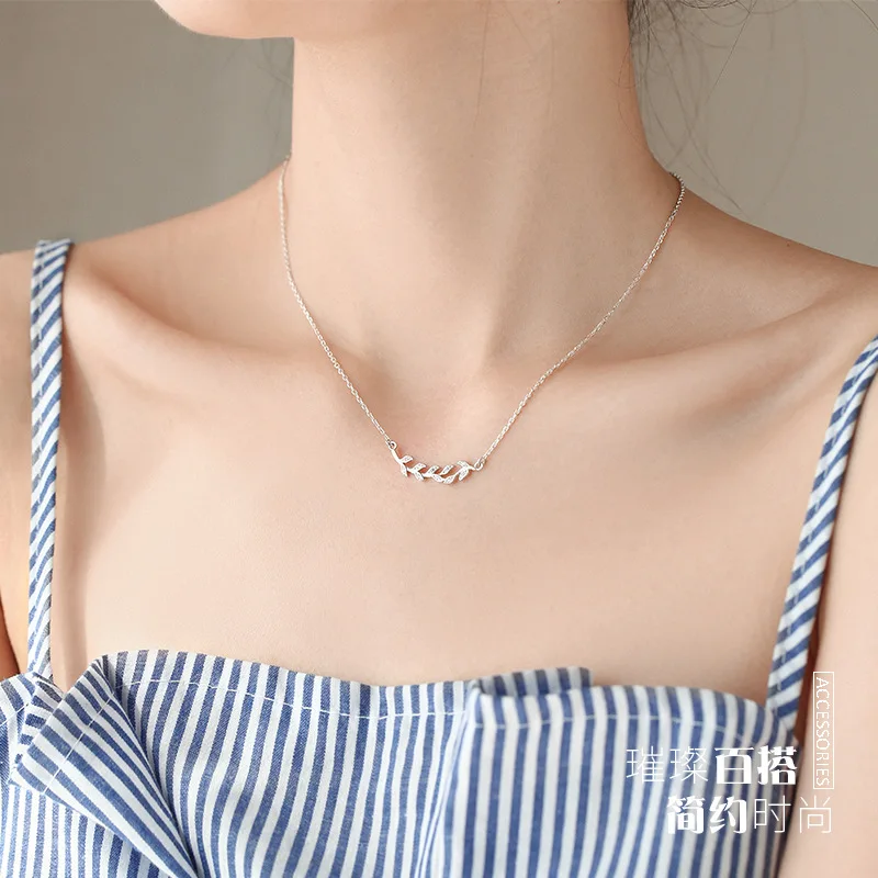 Реальные 925 пробы ожерелье в виде серебряного листа AAA блестящие циркон простой