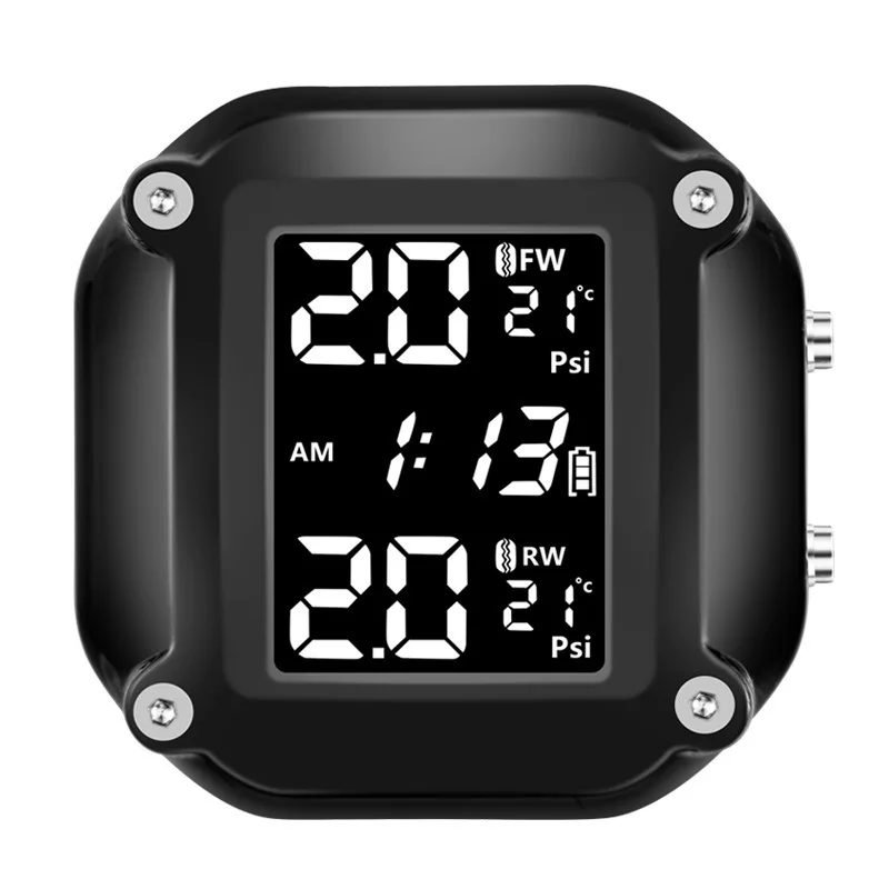 

Motorcycle TPMS Motor Tire Pressure Tyre Temperature Monitoring Alarm System with 2 External Sensors USB Charging motos