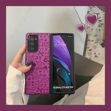 Girl Fashion Cute Cartoon Print Leather Case For Samsung Galaxy Z Fold 2 W21 Hard Shell Phone Case Cover For Galaxy Z Fold 3 5G