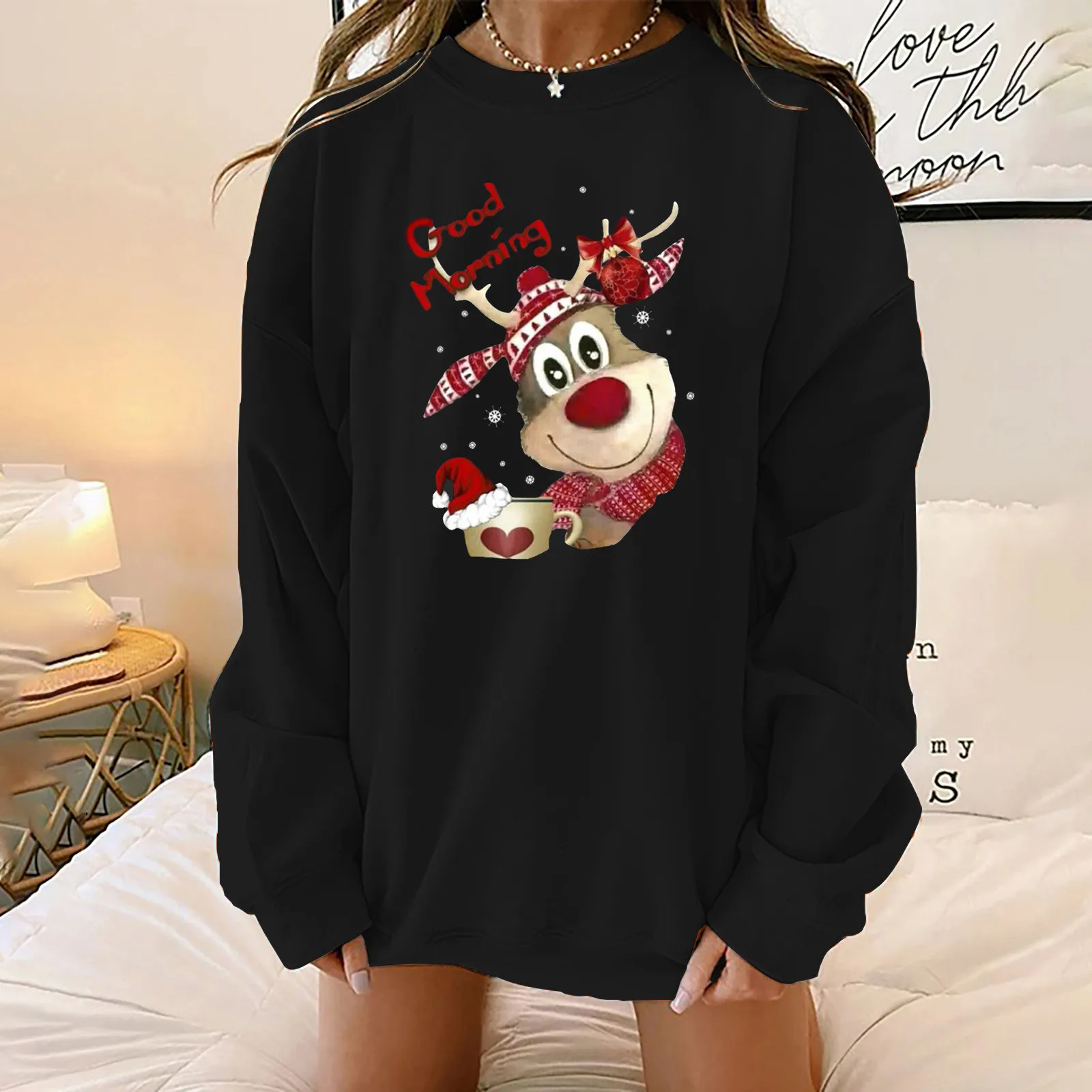 

Женский пуловер с капюшоном и круглым вырезом, с принтом