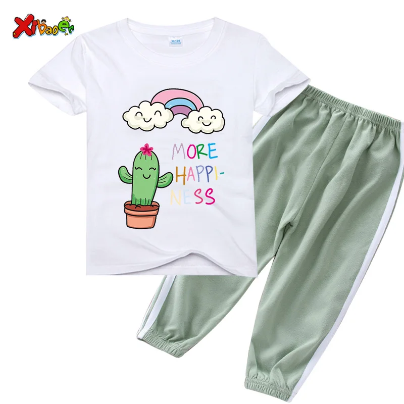 

Футболка с мультяшным принтом и брюки для мальчиков и девочек