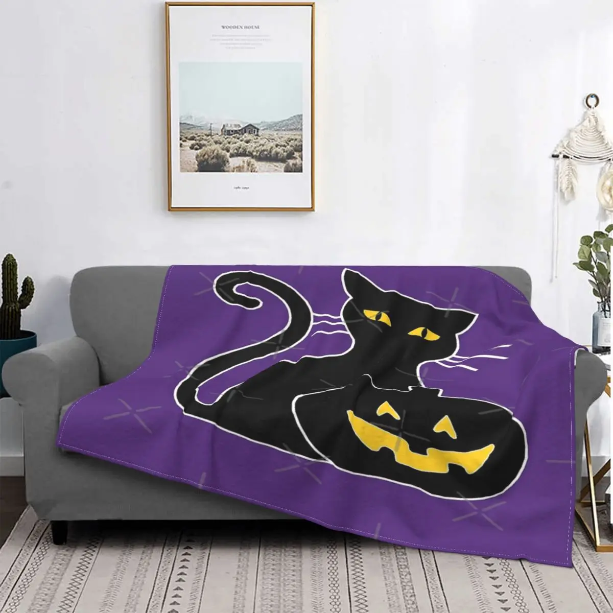 

Manta de calabaza de gato negro y Halloween, colcha a cuadros para cama, sofá, manta con capucha, edredones y colcha