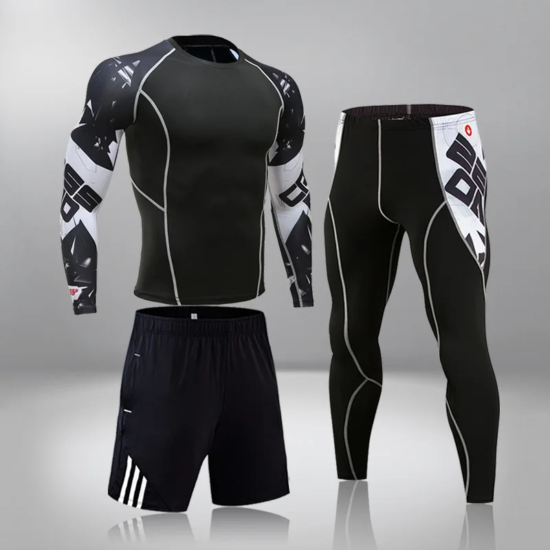 

Men Running Suit Sports Thermal Underwear MMA Compression Sportswear Male Bodybuilding T-shirt Pants Training Large Size