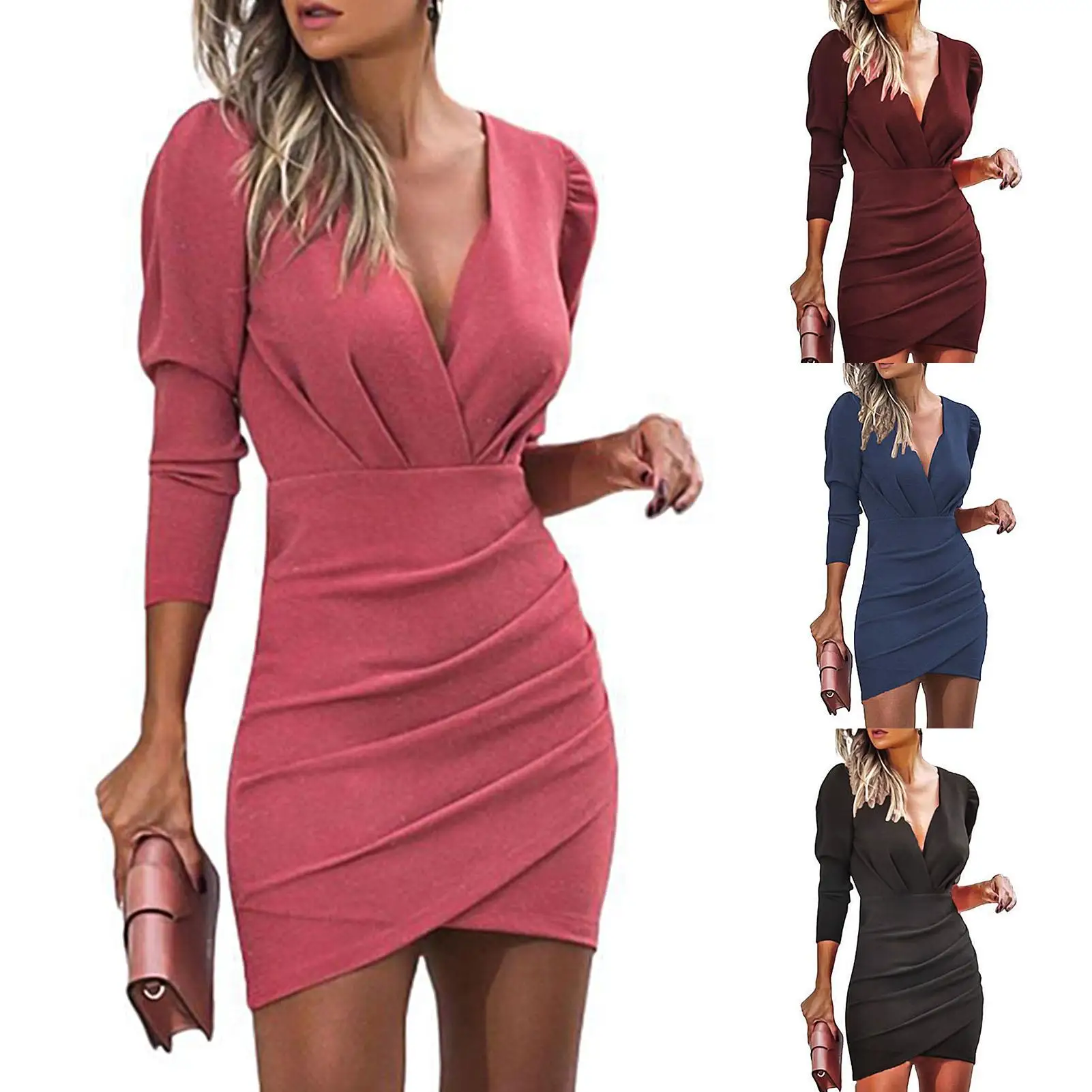 

Элегантное женское платье со звездным принтом, платье с длинным рукавом и глубоким V-образным вырезом для женщин, сексуальное Вечерние нее м...