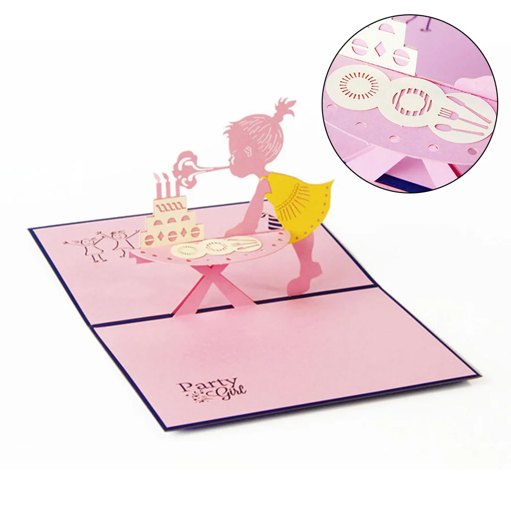 Little Girl Blowing Candles Happy Birthday 3D Card Handmade Foldable Best Gift for Friends | Дом и сад