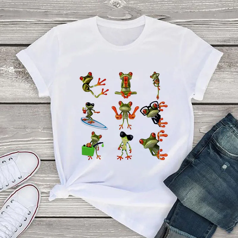 

Women Kawaii Anime T-shirt 90s Korean Style Tshirt Casual Summer Top Tee Female Harajuku Funny Frog Cartoon Graphic Cute T Shirt