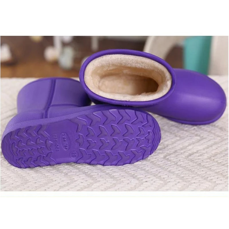 Winter Warm Waterproof Women Fur Boots High Heel Fashion Solid Ladies Rain Platform Shoes EVA Girls Ankle Snow Boots Black