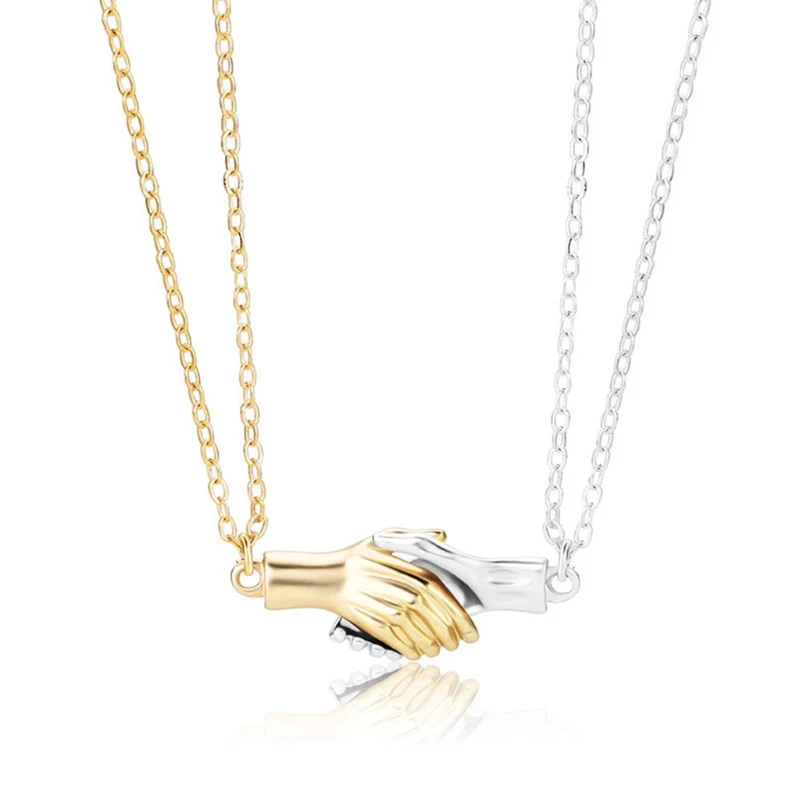 

95AB 2Pcs Hold Hands Magnetic Couple Necklace Lovers Hand in Hand Pendant Necklace for Women Men Fashion Jewelry 5 Colors