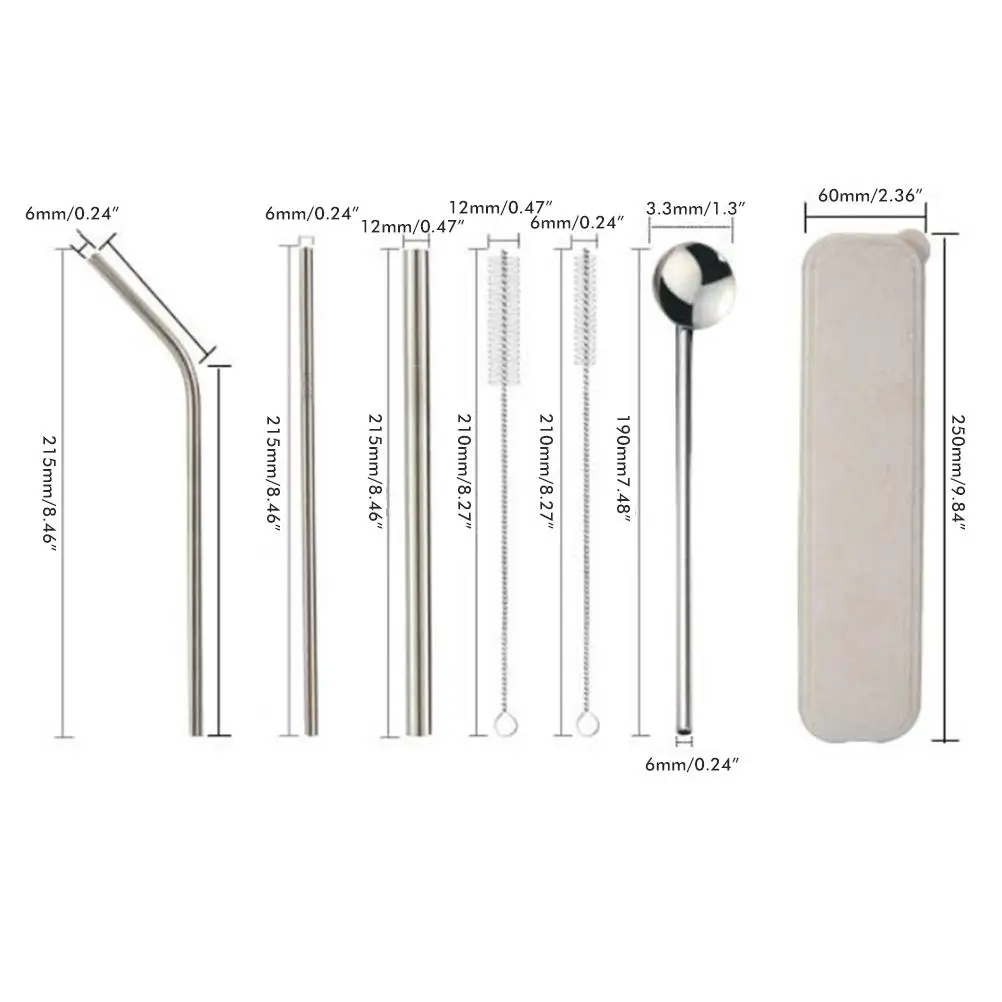 

Reusable Metal Straws Set With Cleaner Brush Case Stainless Steel Straight Bent Drinking Straw Spoon Milk Bar Party Accessory