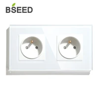 bseed france poland standard double wall socket 16a white black glod crystal glass panel 157mm 110v 250v electrical outlet