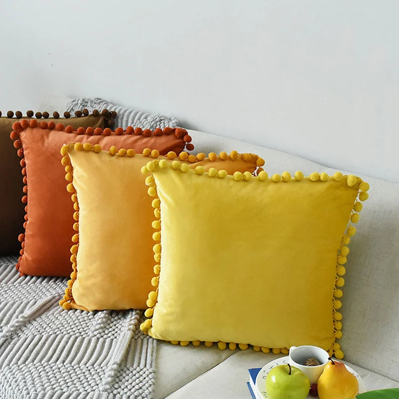 Decorative Cushions For Sofa Hair Ball Lace Velvet Cushion Cover Living Room Throw Pillows Case Bed Decor Pillow 45*45/30x50cm | Дом и сад