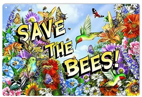 

Спасите пчелы! Красочный причудливый Забавный знак «сохранить пчелы», металлический знак, общественная вывеска, декоративный знак, 12x18 дюйм...