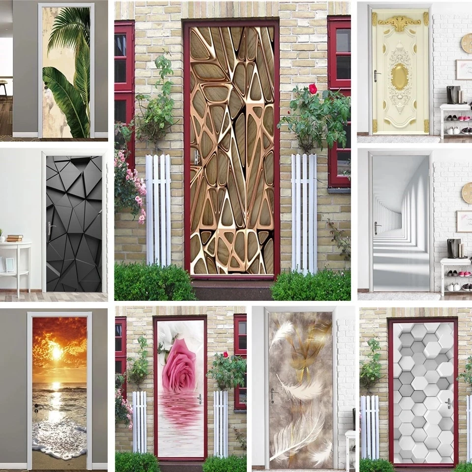 Настенные наклейки сделай сам креативные ПВХ обои с золотыми линиями дверные