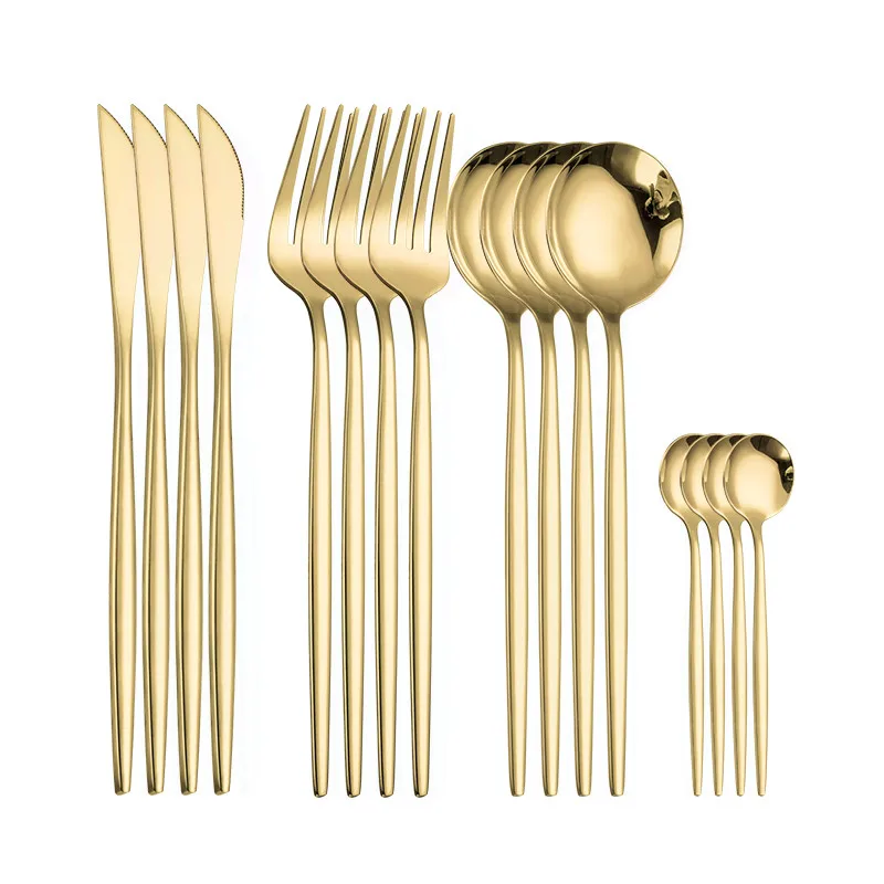 

16 Piece Gold Cutlery Kitchen Tableware Set Stainless Steel Western Cutlery Set Dinner Fork Spoons Knives Silver Flatware Set